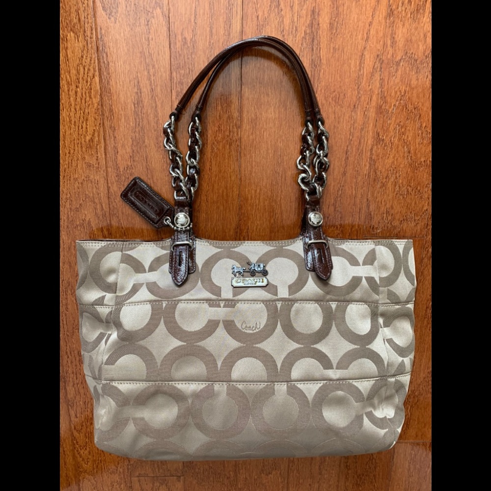 Coach Khaki Op Art Tote Bag